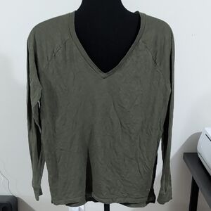 PINK Victoria's Secret Khaki V-Neck Long Sleeve Tee
